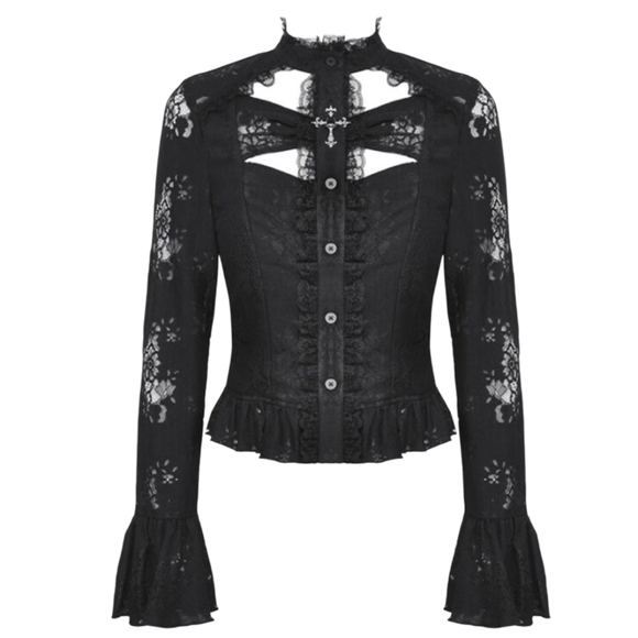 Dark In Love Tops - Dark In Love Black Lace Victorian/Gothic Blouse With Cross Size XXL in EUC